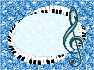 Musical poster with treble clef and keyboard