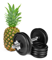 Black dumbbell with pineapple isolated on white