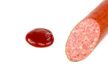 Sausage and tomato ketchup.