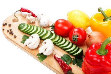 Set fresh vegetables on white background.