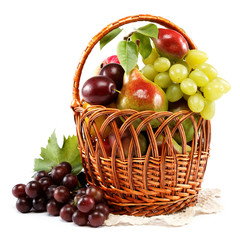 Fresh fruits in a basket. Set of different.