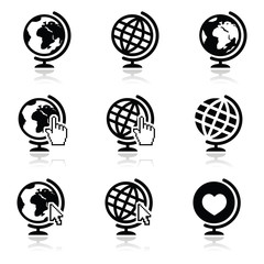 Globe earth vector icons with cursor hand and arrow