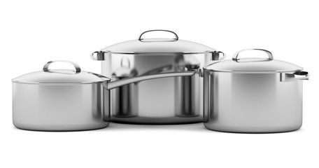 three cooking pans isolated on white background