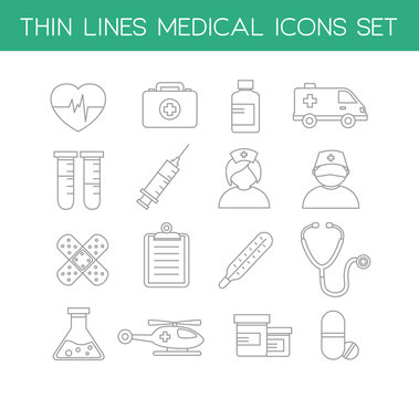 Medical Icons in Thin Line Design Style