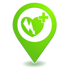 défibrillateur sur symbole localisation vert