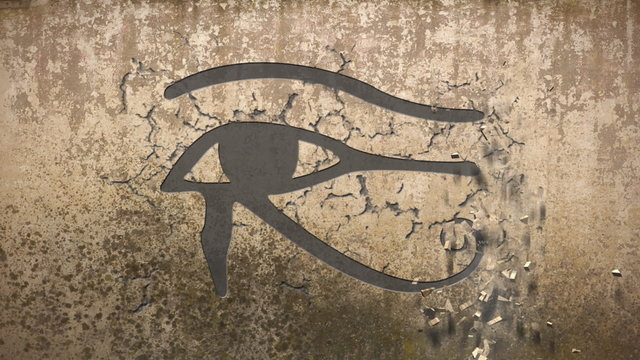 Eye of horus falls out of an old wall