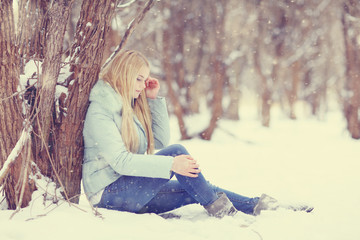 sad girl frozen, winter, cold, stress, park