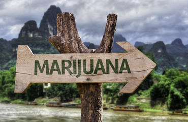 Marijuana wooden sign with a forest background