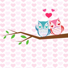 Fototapeta premium Vector backgrounds with couple of owls on the branch.