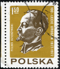stamp printed in Poland shows Feliks Dzierzynski - obrazy, fototapety, plakaty