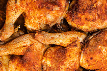 Fried chicken legs in deep fat. Selective focus.