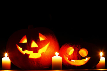 Halloween pumpkins with candles