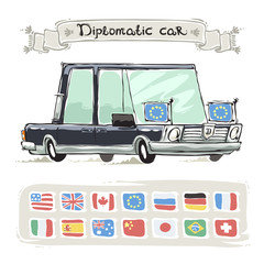 Diplomatic Car With Flags Set