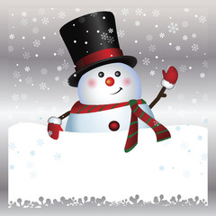 Card, Snowman wearing santa hat and gloves , vector