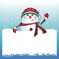 Card, Snowman wearing santa hat and gloves , vector