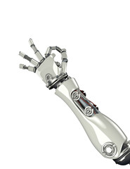 futuristic robot arm with hand gesture