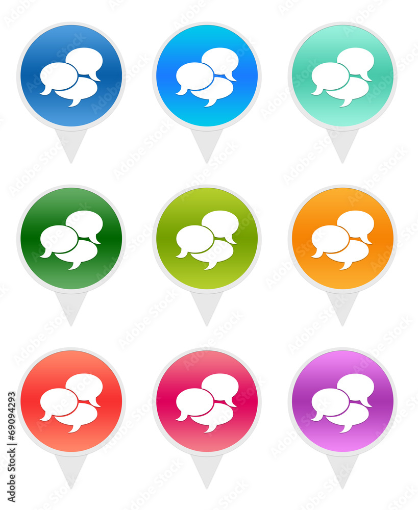 Poster colorful icons for markers on maps with bubble speech symbol