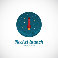 Rocket Launch Vector Concept Symbol Icon or Logo Template