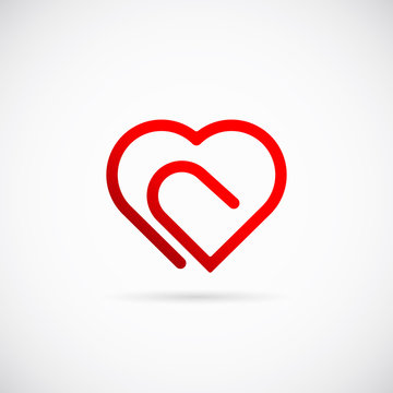Paperclip Heart Concept Vector Symbol Icon or Logo Template