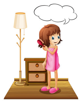 girl brushing hair pink dress bedroom clip art preview