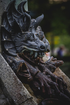 devil figure, bronze sculpture with demonic gargoyles and monste