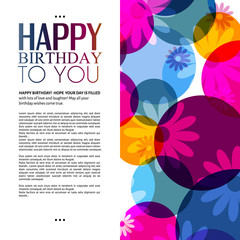 Vector birthday card with flowers on colorful background.