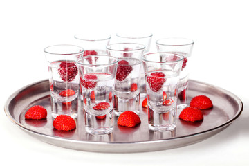 set of short cocktail with raspberries and strawberries