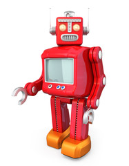 Red vintage robot isolated on white background