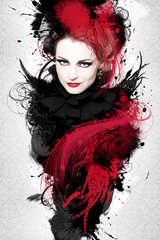 Beautiful woman, Artwork with ink in grunge style