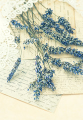 dried lavender flowers, lace and old love letters