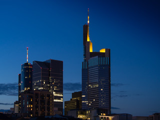 After sunset: Skyline of business buildings in Frankfurt