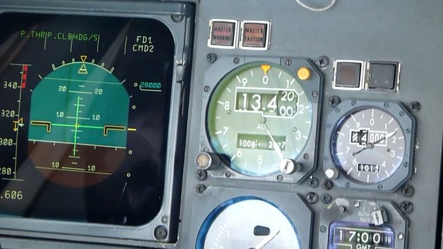 Commercial aircraft altimeter showing altitude increase
