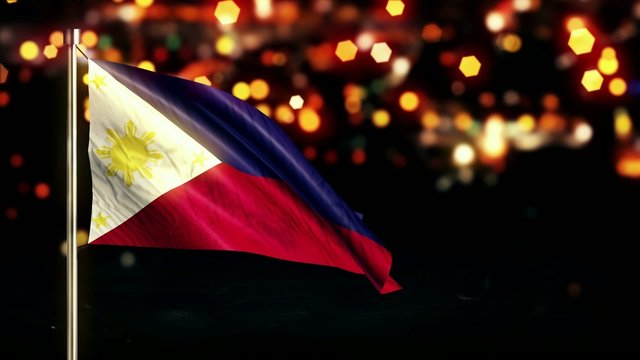 Philippines National Flag City Light Night Bokeh Loop Animation