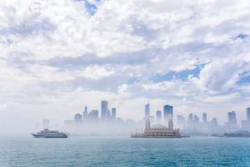 Cruise on Lake Michigan on a foggy day. - 69106457