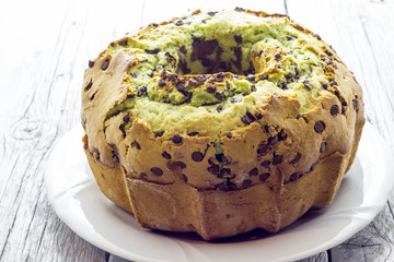 Donut with mint and drops of chocolate