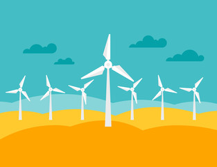 Illustration of wind energy power plant in flat style.