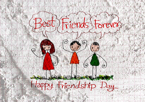 Happy Friendship Day and Best Friends Forever on wall texture ba