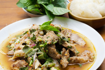 Namtok grilled pork's neck spicy salad