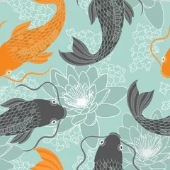 Fototapete Japanischer Stil Chinesische Karpfen nahtlose Muster