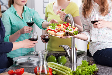 People celebrating and eating