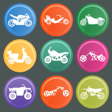 Set of nine icons of motorbikes