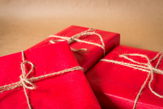 Horizontal picture of christmas gifts.