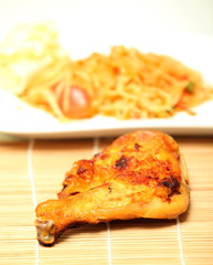 roast chicken glutinous rice close-up isolated on white backgrou