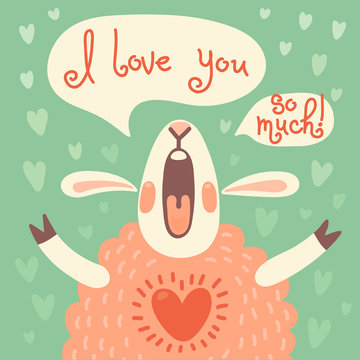 Card to the birthday or other holiday with cute sheep