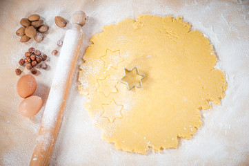 Dough for Christmas cake with ingredients.