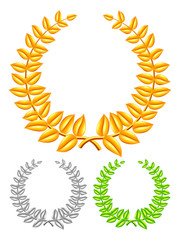 Golden, silver and green laurel wreaths.