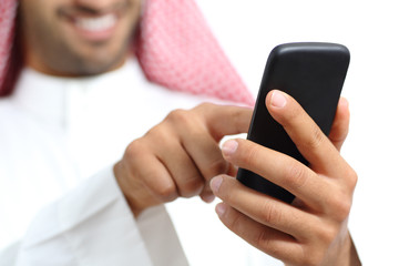 Arab saudi emirates man hand texting in a smart phone