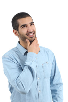 Arab man thinking ideas and looking at side
