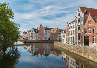 Fototapeta na wymiar Bruges - Canal and st. Annarei and Verversdijk streets.