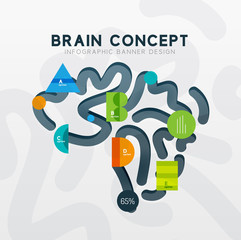 Brain minimal line style infographic banner design